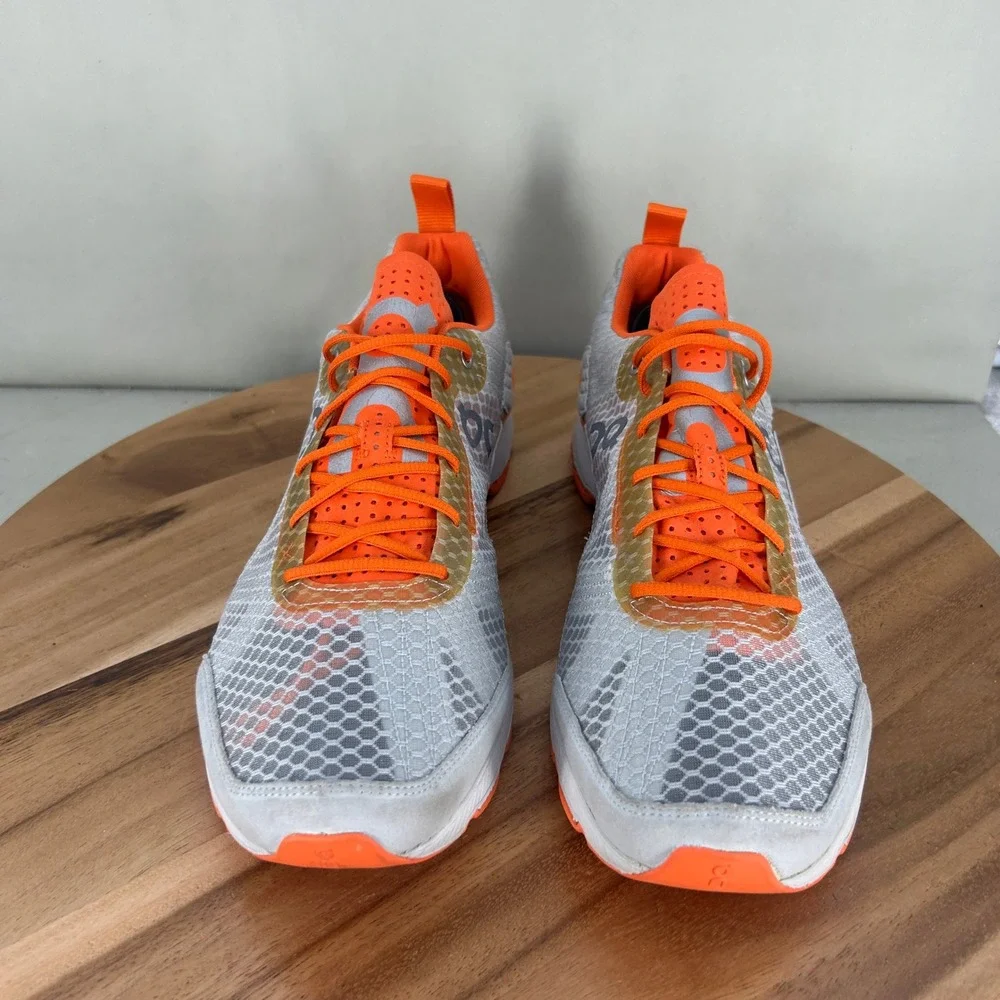 On Running Cloudracer Mens Size 12 Silver Orange Mesh Road Racing Shoes Sneakers